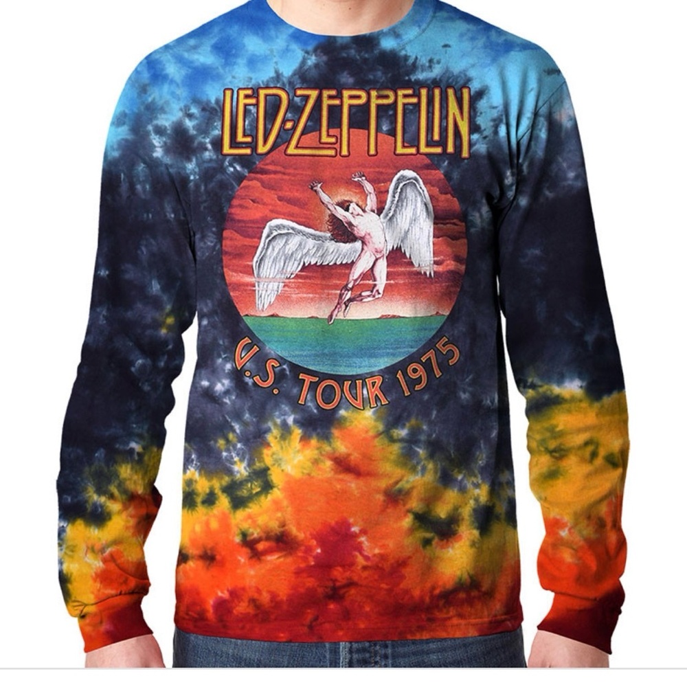 Led Zepplin Icarus US Tour 1975 Long Sleeve Tie Dye T Shirt Size M Rock Music